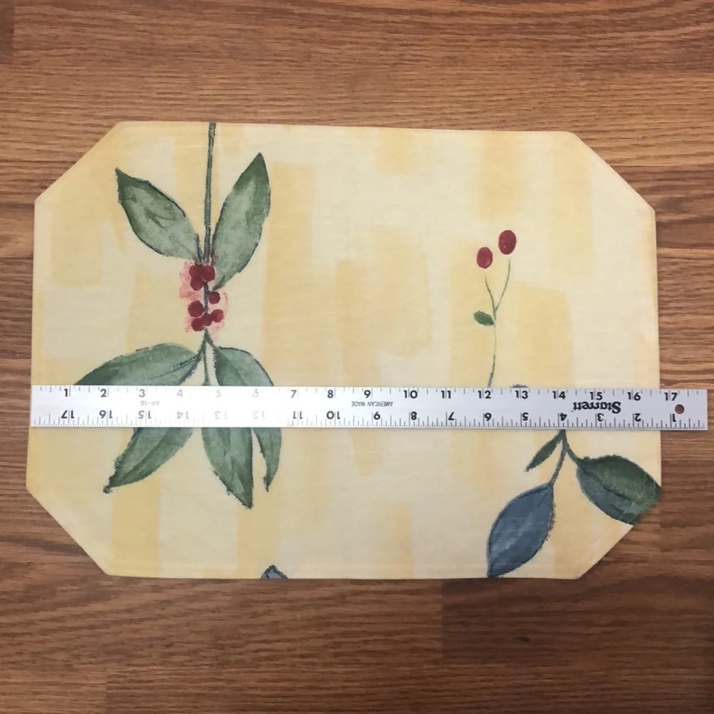 Spring refresh Set of 4 yellow fabric placemats with botanical greenery design